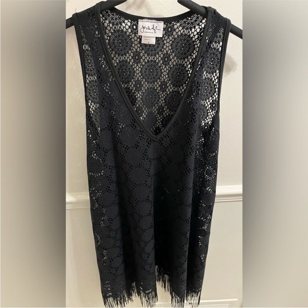 Jordan Taylor Black Crochet V‑Neck Fringe Swim Coverup - Picture 3 of 6